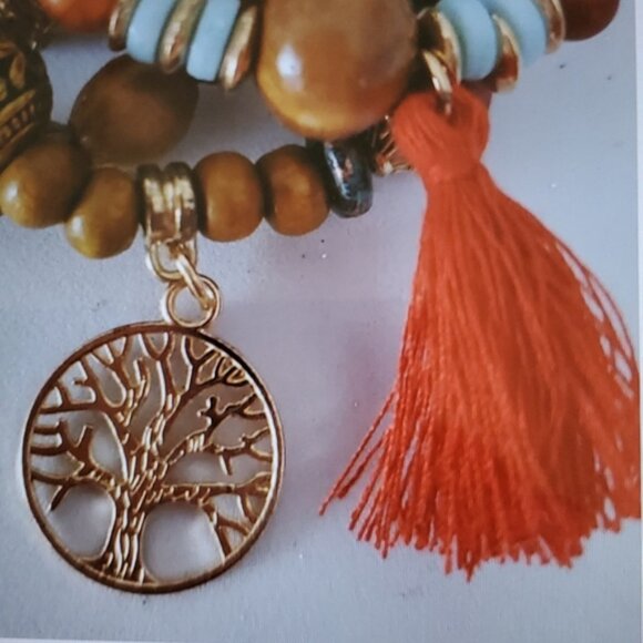 BOHO wooden beaded charm bracelet tree of life with tassel - Picture 5 of 5